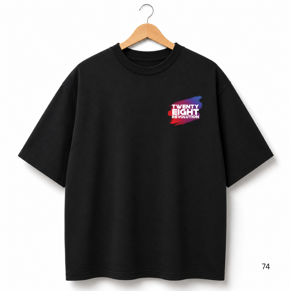 FUTURISTIC TWENTY EIGHT REVOLUTION OVERSIZED BLACK SHIRT