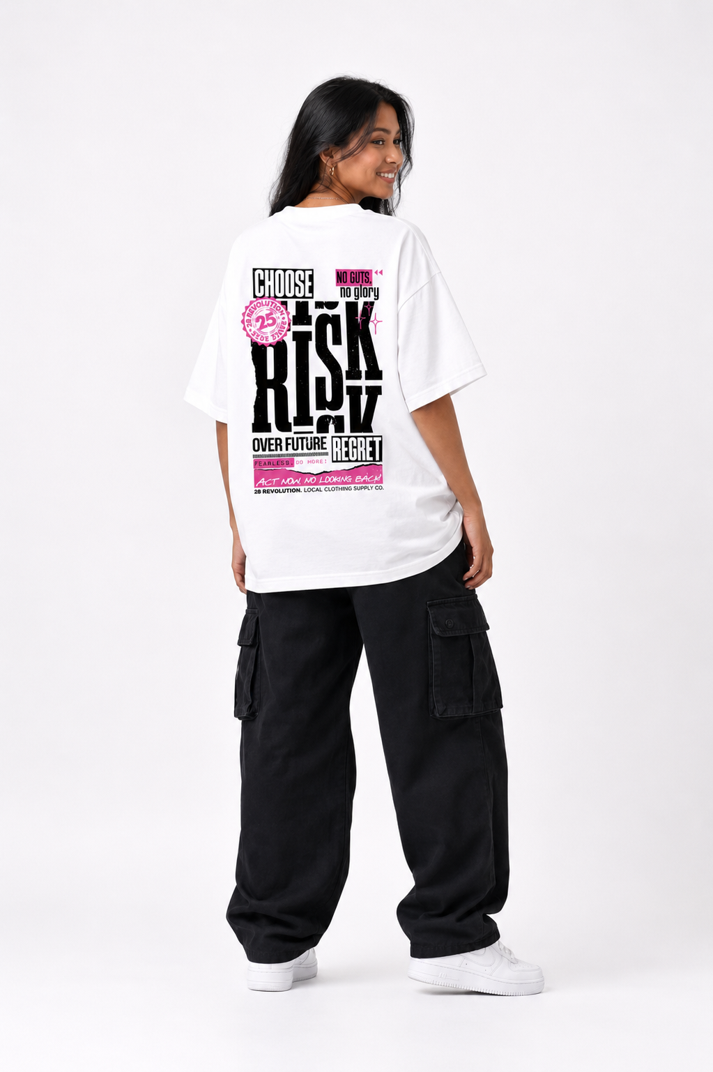 RISK OR REGRET OVERSIZED WHITE TSHIRT