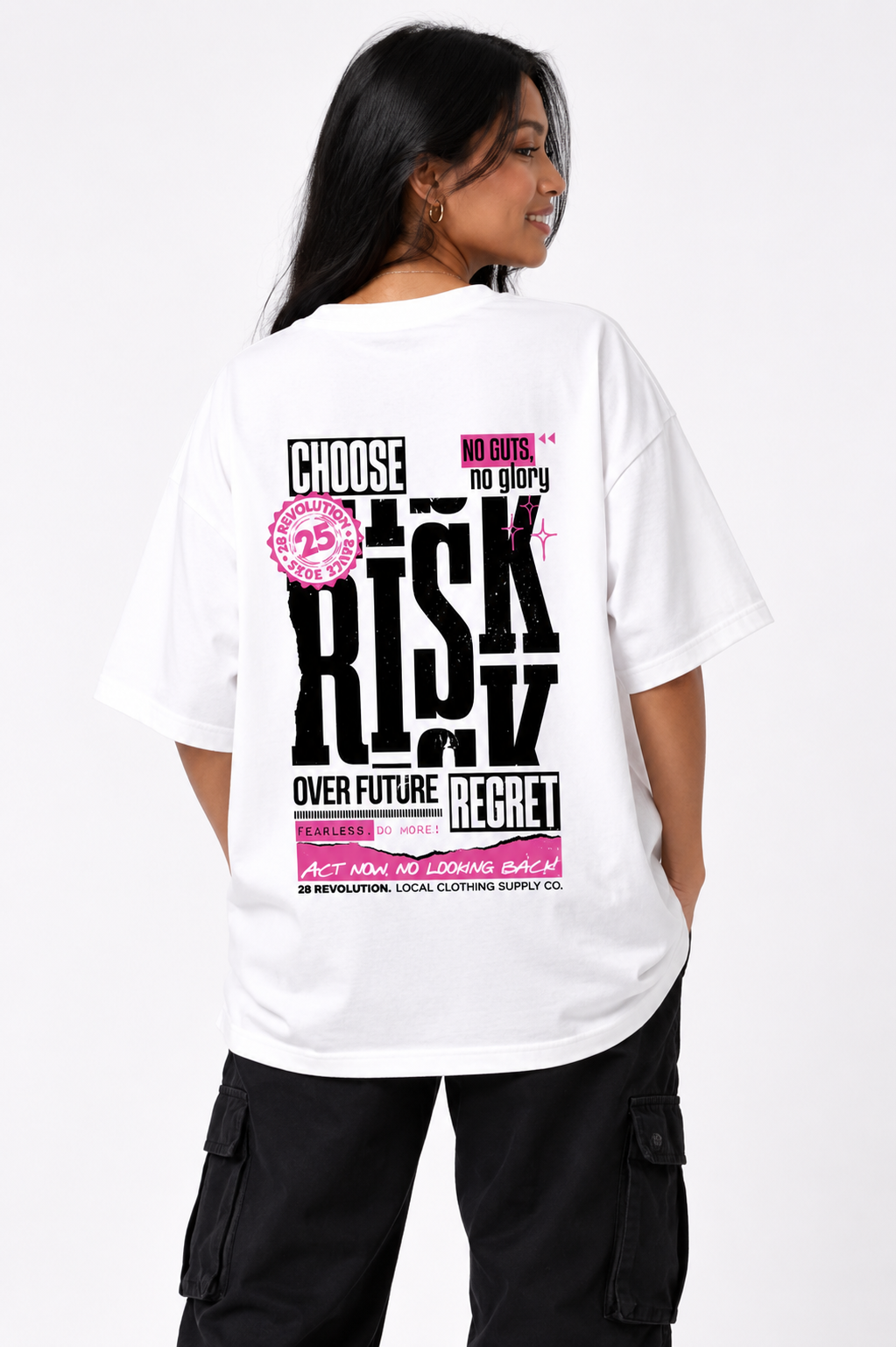 RISK OR REGRET OVERSIZED WHITE TSHIRT